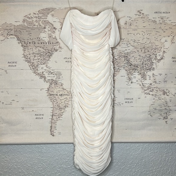 House of CB 'Carlotta' Ivory Ruched Draped Chiffon Dress NWOT - Picture 8 of 13